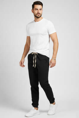 Paça Lastikli Erkek Eşofman Alt Siyah - Erkek Eşofman Alt