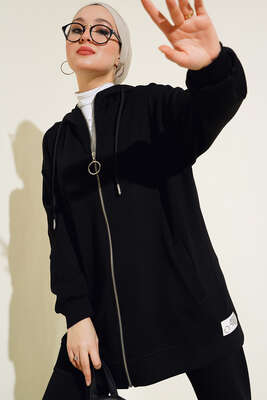 Paça Lastikli Fermuarlı İkili Takım Siyah - İKİLİ TAKIM