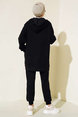 Paça Lastikli Fermuarlı İkili Takım Siyah - İKİLİ TAKIM