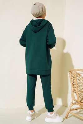 Paça Lastikli Fermuarlı İkili Takım Zümrüt Yeşili - İKİLİ TAKIM