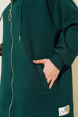 Paça Lastikli Fermuarlı İkili Takım Zümrüt Yeşili - İKİLİ TAKIM