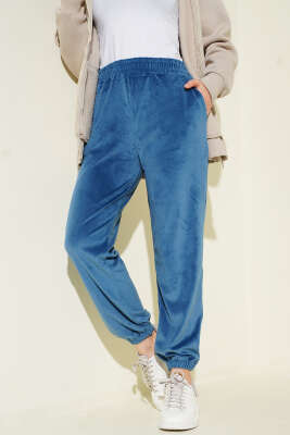 Paça Lastikli Kadife Jogger Pantolon İndigo - Pantolon