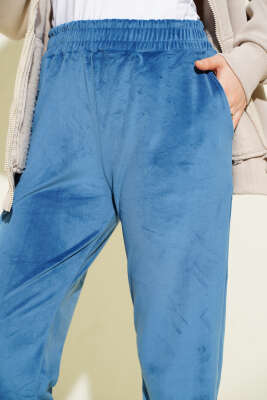 Paça Lastikli Kadife Jogger Pantolon İndigo - Pantolon