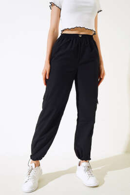 Paça Lastikli Kargo Cep Pantolon Siyah - Kadın Giyim Modelleri