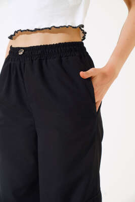 Paça Lastikli Kargo Cep Pantolon Siyah - Kadın Giyim Modelleri