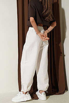 Paça Lastikli Paraşüt Jogger Pantolon Beyaz - Kadın Giyim Modelleri