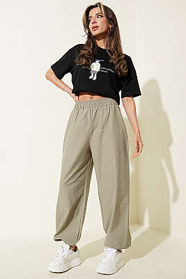 Paça Lastikli Paraşüt Jogger Pantolon Haki - Kadın Giyim Modelleri