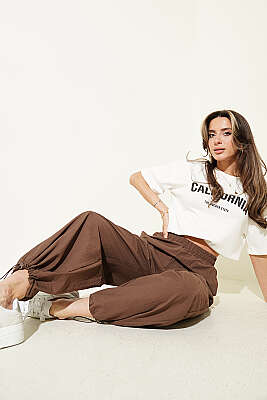 Paça Lastikli Paraşüt Jogger Pantolon Kahve - HELLIE