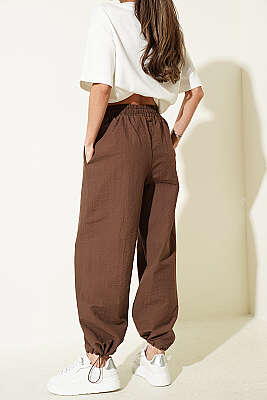 Paça Lastikli Paraşüt Jogger Pantolon Kahve - Kadın Giyim Modelleri