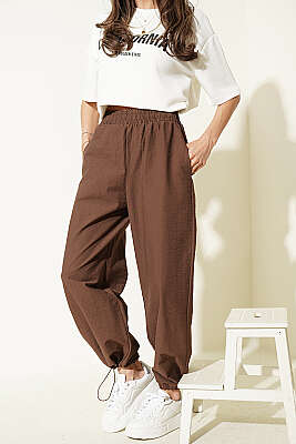 Paça Lastikli Paraşüt Jogger Pantolon Kahve - Yılın Fırsatı