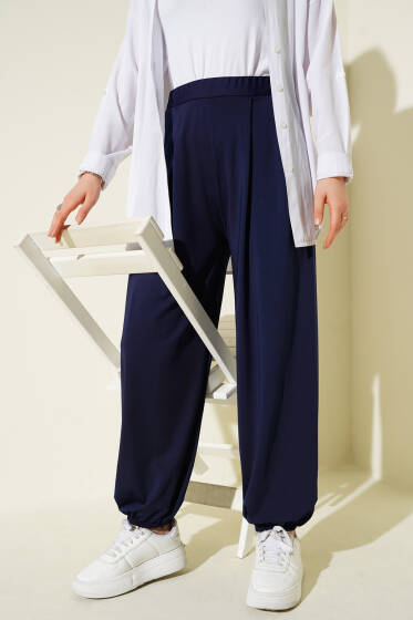Paça Lastikli Salaş Pantolon Lacivert - Pantolon
