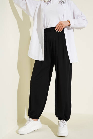Paça Lastikli Salaş Pantolon Siyah - Pantolon
