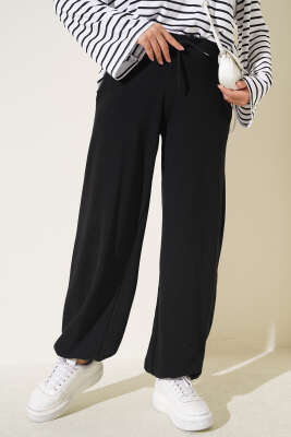 Paça Lastikli Üç İplik Pantolon Melanj Siyah - ELFİDA TEKSTİL