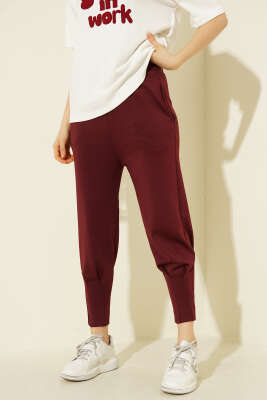 Paça Pensli Bel Lastikli Scuba Pantolon Bordo - ELFİDA TEKSTİL