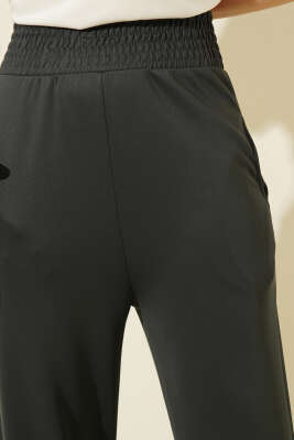 Paça Pensli Bel Lastikli Scuba Pantolon Füme - Kadın Giyim Modelleri