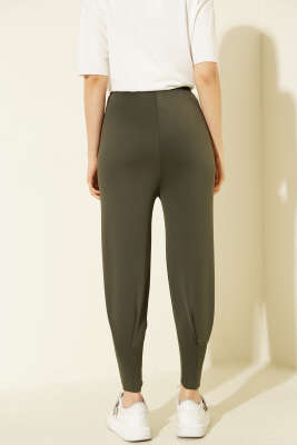 Paça Pensli Bel Lastikli Scuba Pantolon Haki - Kadın Giyim Modelleri