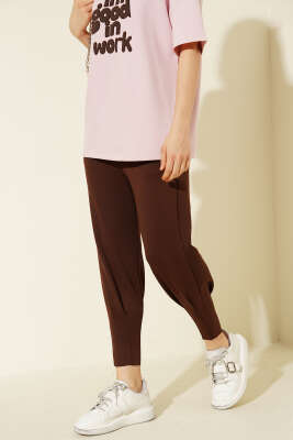 Paça Pensli Bel Lastikli Scuba Pantolon Kahve - ELFİDA TEKSTİL