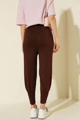 Paça Pensli Bel Lastikli Scuba Pantolon Kahve - Kadın Giyim Modelleri