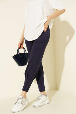 Paça Pensli Bel Lastikli Scuba Pantolon Lacivert - ELFİDA TEKSTİL