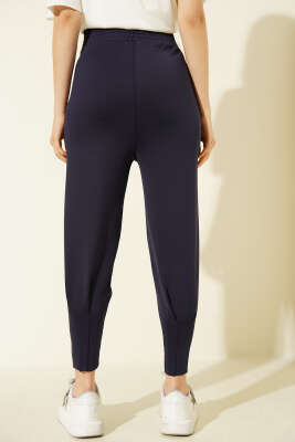 Paça Pensli Bel Lastikli Scuba Pantolon Lacivert - Kadın Giyim Modelleri