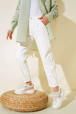 Paça Pensli Jean Pantolon Ekru - 300-500 TL Ürünler