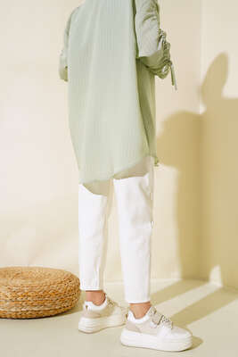 Paça Pensli Jean Pantolon Ekru - Yılın Fırsatı