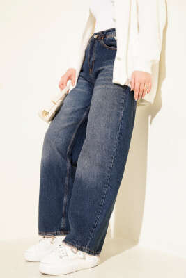 Paça Püskül Detaylı Baggy Pantolon Koyu Mavi - Pantolon