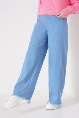 Paça Püsküllü Bol Kot Mavisi Pantolon - Pantolon
