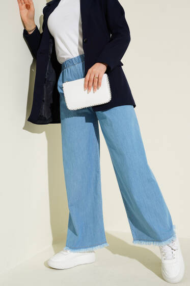 Paça Püsküllü Bol Kot Mavisi Pantolon - Pantolon