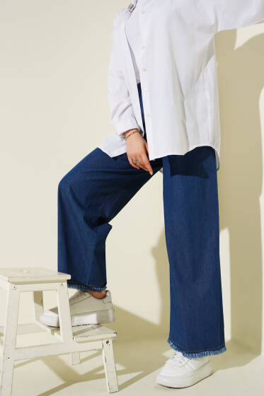 Paça Püsküllü Bol Kot Pantolon - Pantolon