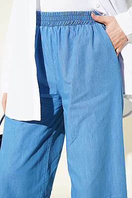 Paça Püsküllü Cepli Salaş Kot Pantolon Açık Mavi - Pantolon