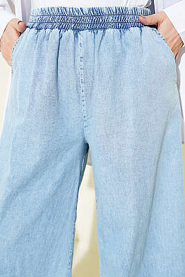 Paça Püsküllü Cepli Salaş Kot Pantolon Buz Mavisi - Pantolon