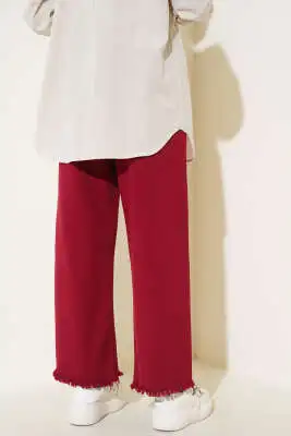 Paça Püsküllü İp Bağcık Detaylı Pantolon Bordo - Pantolon