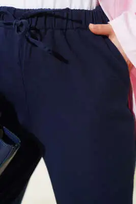 Paça Püsküllü İp Bağcık Detaylı Pantolon Lacivert - Pantolon