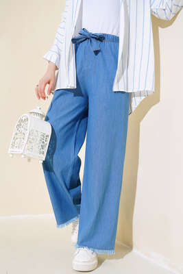 Paça Püsküllü Kot Pantolon Kot Mavisi - Kumaş Pantolon