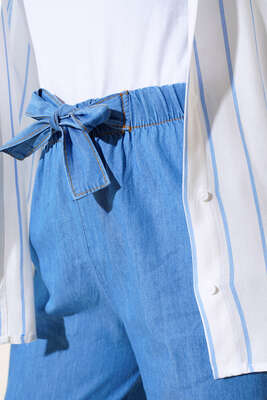 Paça Püsküllü Kot Pantolon Kot Mavisi - Kumaş Pantolon