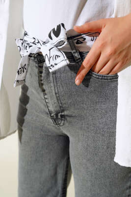 Paça Püsküllü Kuşaklı Kot Pantolon Füme - 500-700 TL Ürünler