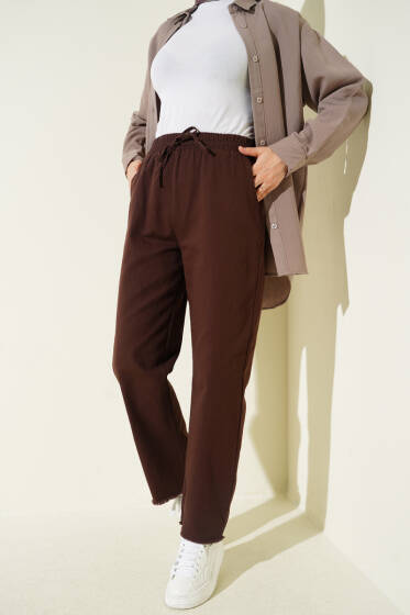 Paça Püsküllü Lastikli Gabardin Pantolon Kahve - 300-500 TL Ürünler