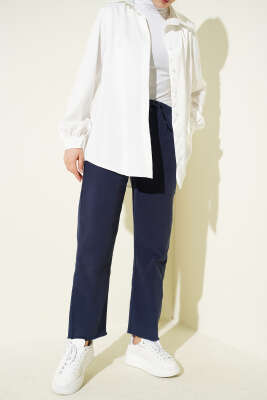 Paça Püsküllü Lastikli Gabardin Pantolon Lacivert - Yılın Fırsatı