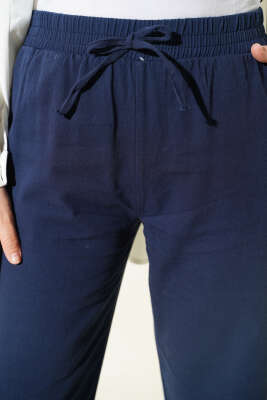 Paça Püsküllü Lastikli Gabardin Pantolon Lacivert - Yılın Fırsatı
