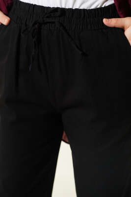 Paça Püsküllü Lastikli Gabardin Pantolon Siyah - Yılın Fırsatı