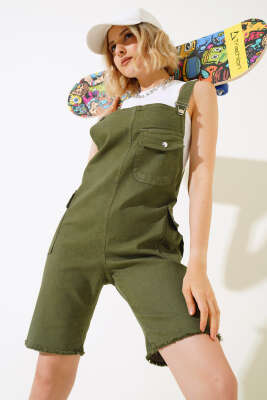 Paça Püsküllü Şortlu Slopet Haki - Kadın Giyim Modelleri