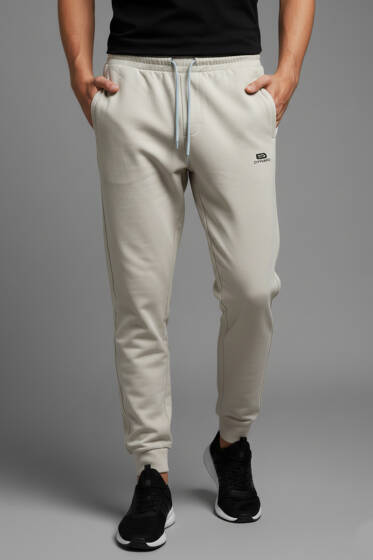 Paça Ribanalı Cepli Erkek Eşofman Altı Taş - Erkek Eşofman Alt