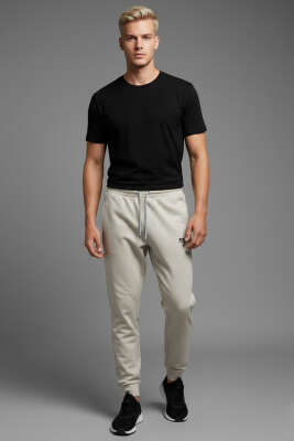 Paça Ribanalı Cepli Erkek Eşofman Altı Taş - Erkek Eşofman Alt