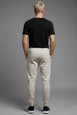 Paça Ribanalı Cepli Erkek Eşofman Altı Taş - Erkek Eşofman Alt