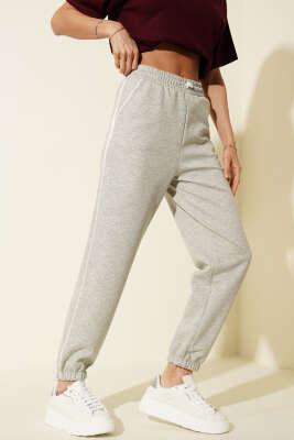 Paça ve Beli Lastikli Loyşa Pantolon Gri - HELLIE