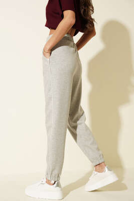 Paça ve Beli Lastikli Loyşa Pantolon Gri - Kadın Giyim Modelleri