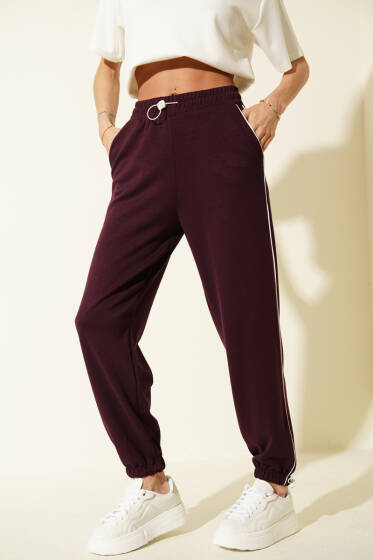 Paça ve Beli Lastikli Loyşa Pantolon Mürdüm - Kadın Giyim Modelleri