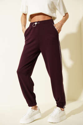 Paça ve Beli Lastikli Loyşa Pantolon Mürdüm 