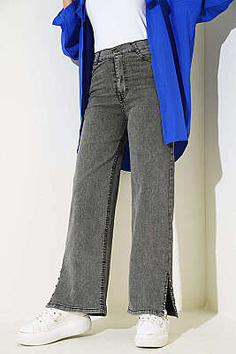 Paça Yanı Taşlı Kot Pantolon Füme 